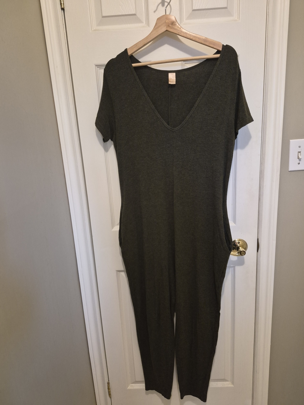 Smash + Tess Olive Deep V Short Sleeve Jumpsuit